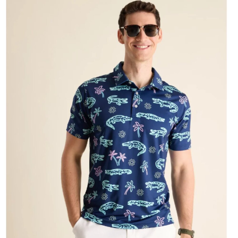 Chubbies Blue Polo Shirt with Tropical Print